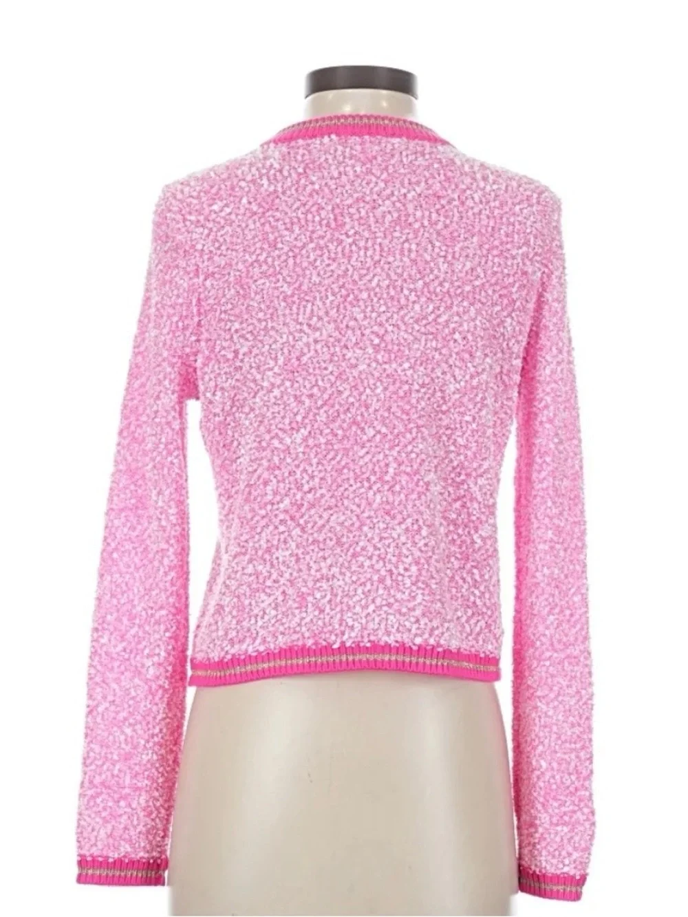 Lilly Pulitzer Pink Bouclé Cardigan with Hot Pink Trim